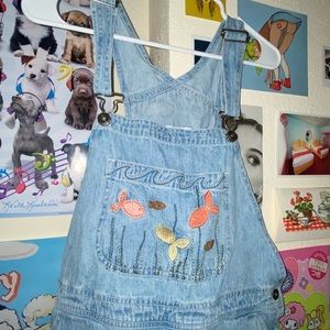 Embroidered Shorts Overalls with Fishies